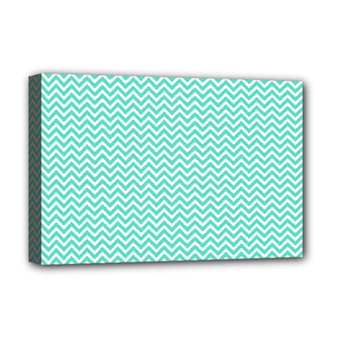 Tiffany Aqua And White Chevron Wavy Zigzag Stripes Deluxe Canvas 18  X 12   by PaperandFrill