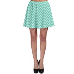 Tiffany Aqua And White Chevron Wavy Zigzag Stripes Skater Skirts