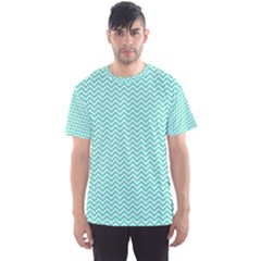 Tiffany Aqua And White Chevron Wavy Zigzag Stripes Men s Sport Mesh Tees