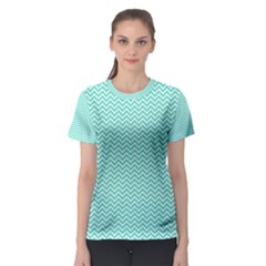 Tiffany Aqua And White Chevron Wavy Zigzag Stripes Women s Sport Mesh Tees