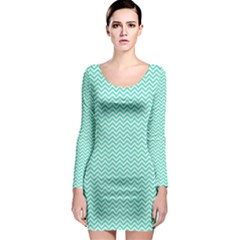 Tiffany Aqua And White Chevron Wavy Zigzag Stripes Long Sleeve Bodycon Dresses