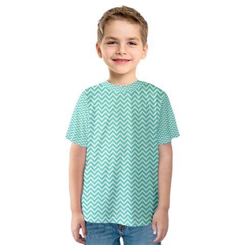 Tiffany Aqua And White Chevron Wavy Zigzag Stripes Kid s Sport Mesh Tees by PaperandFrill