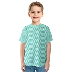 Tiffany Aqua And White Chevron Wavy Zigzag Stripes Kid s Sport Mesh Tees