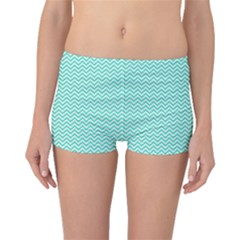 Tiffany Aqua And White Chevron Wavy Zigzag Stripes Boyleg Bikini Bottoms by PaperandFrill