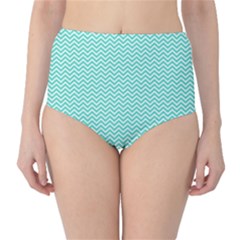 Tiffany Aqua And White Chevron Wavy Zigzag Stripes High-waist Bikini Bottoms