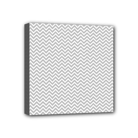 Silver And White Chevrons Wavy Zigzag Stripes Mini Canvas 4  X 4 