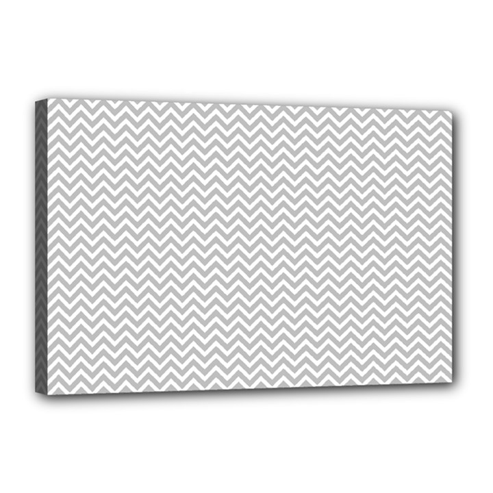 Silver and White Chevrons Wavy ZigZag Stripes Canvas 18  x 12 