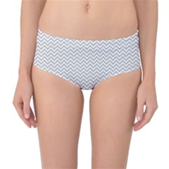 Silver And White Chevrons Wavy Zigzag Stripes Mid-waist Bikini Bottoms