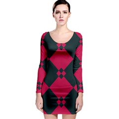 Black Pink Shapes Pattern Long Sleeve Bodycon Dress