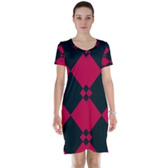 Black Pink Shapes Pattern Short Sleeve Nightdress