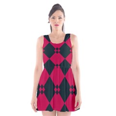 Black Pink Shapes Pattern Scoop Neck Skater Dress