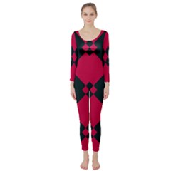 Black Pink Shapes Pattern  Long Sleeve Catsuit