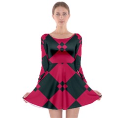 Black Pink Shapes Pattern Long Sleeve Skater Dress