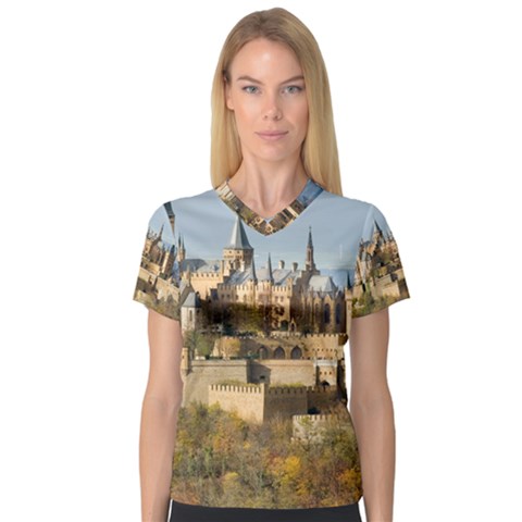 Hilltop Castle Women s V-neck Sport Mesh Tee by trendistuff