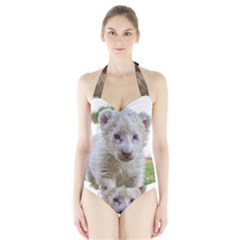 White Lion Cub Women s Halter One Piece Swimsuit