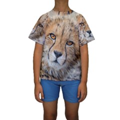 Leopard Laying Down Kid s Short Sleeve Swimwear