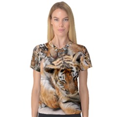 Baby Tigers Women s V-neck Sport Mesh Tee