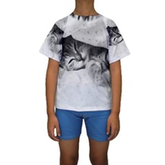 Sleepy Kitty Kid s Short Sleeve Swimwear