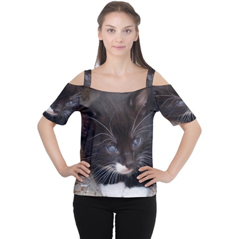 Kitty In A Corner Women s Cutout Shoulder Tee by trendistuff