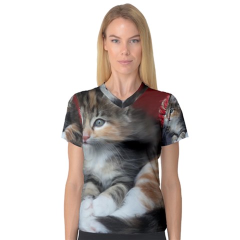 Comfy Kitty Women s V-neck Sport Mesh Tee by trendistuff