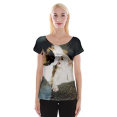 Calico Cat And White Kitty Women s Cap Sleeve Top