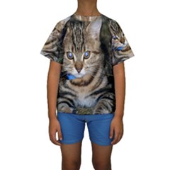 Blue-eyed Kitty Kid s Short Sleeve Swimwear