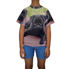 Alert Pug Puppy Kid s Short Sleeve Swimwear