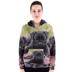 Alert Pug Puppy Women s Zipper Hoodies