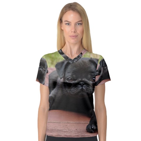 Alert Pug Puppy Women s V-neck Sport Mesh Tee by trendistuff