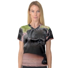 Alert Pug Puppy Women s V-neck Sport Mesh Tee