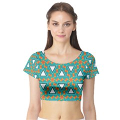 Triangles And Other Shapes Pattern Short Sleeve Crop Top by LalyLauraFLM