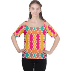 Symmetric Rhombus Design Women s Cutout Shoulder Tee