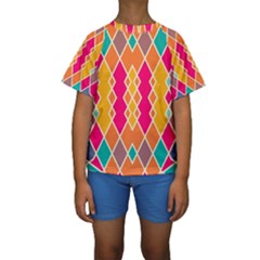 Symmetric Rhombus Design  Kid s Short Sleeve Swimwear