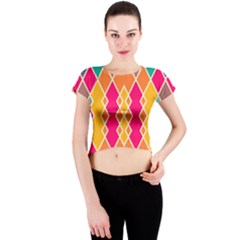 Symmetric Rhombus Design Crew Neck Crop Top