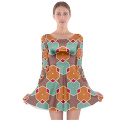 Stars And Honeycombs Pattern Long Sleeve Skater Dress