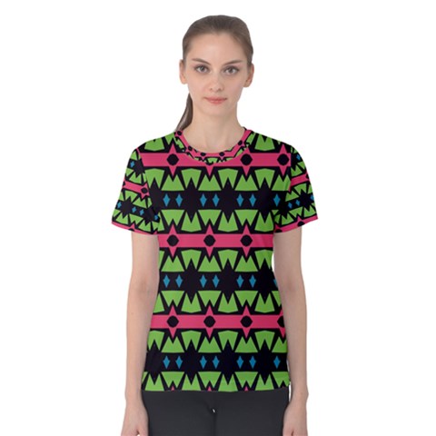 Shapes On A Black Background Pattern Women s Cotton Tee by LalyLauraFLM