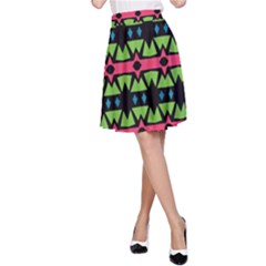 Shapes On A Black Background Pattern A-line Skirt