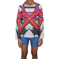 Shapes In Retro Colors  Kid s Long Sleeve Swimwear