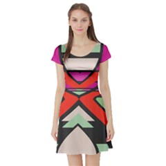 Shapes In Retro Colors Short Sleeve Skater Dress by LalyLauraFLM