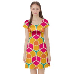 Shapes in retro colors pattern Short Sleeve Skater Dress