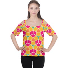 Shapes in retro colors pattern Women s Cutout Shoulder Tee