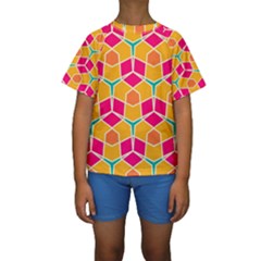 Shapes In Retro Colors Pattern  Kid s Short Sleeve Swimwear