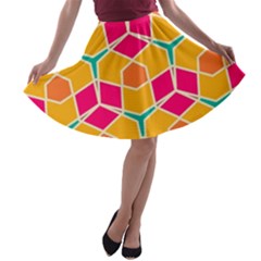 Shapes In Retro Colors Pattern A-line Skater Skirt