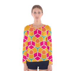 Shapes In Retro Colors Pattern Women Long Sleeve T-shirt