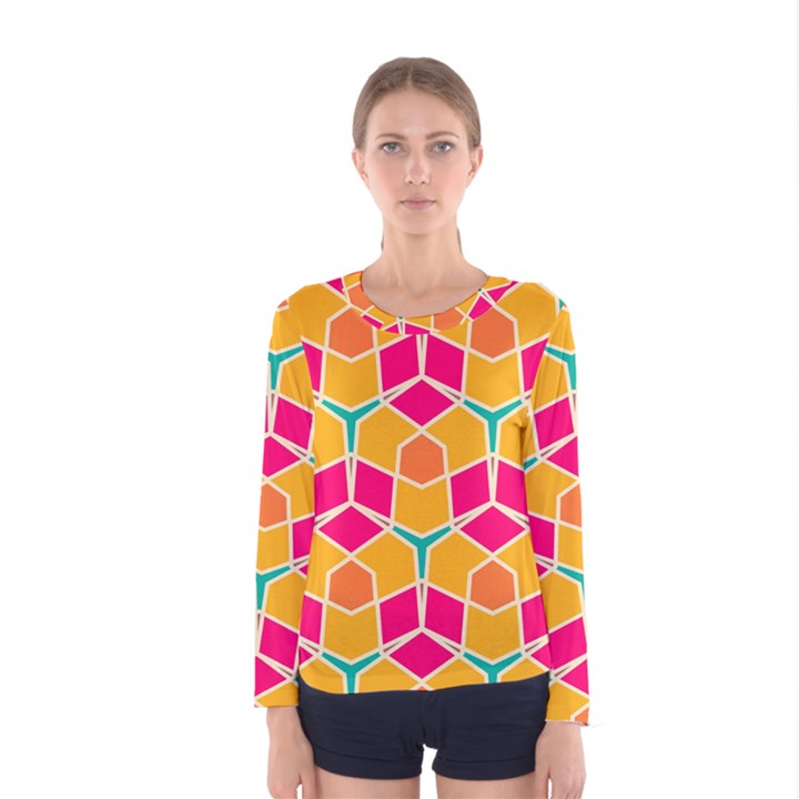 Shapes in retro colors pattern Women Long Sleeve T-shirt