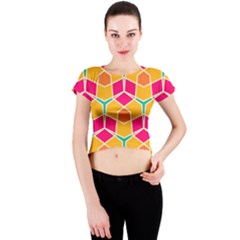 Shapes In Retro Colors Pattern Crew Neck Crop Top by LalyLauraFLM