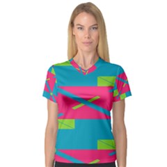 Rectangles And Diagonal Stripes Women s V-neck Sport Mesh Tee