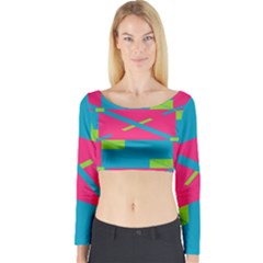 Rectangles And Diagonal Stripes Long Sleeve Crop Top