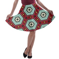 Hexagons Pattern A-line Skater Skirt