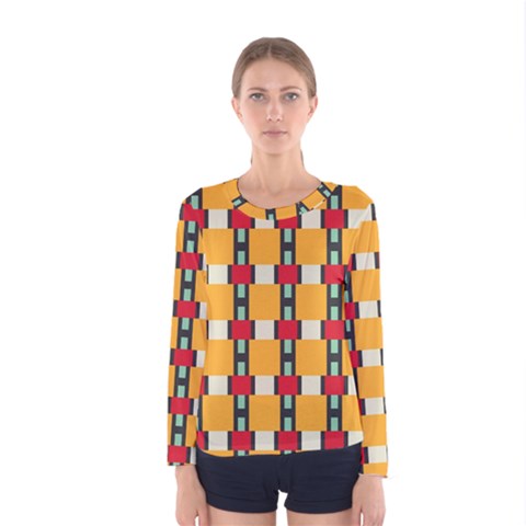 Rectangles And Squares Pattern Women Long Sleeve T-shirt by LalyLauraFLM